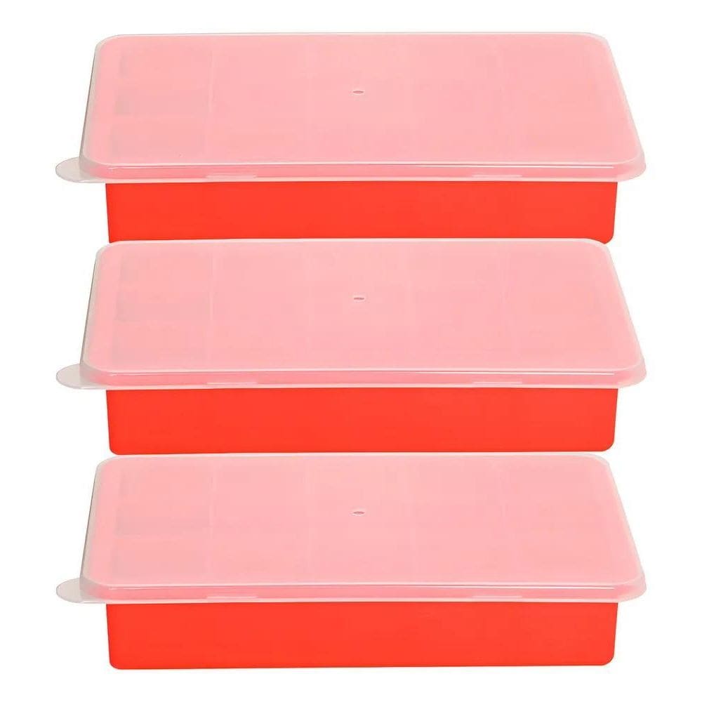 3 Forma Gelo Silicone Flexivel Com Tampa 15 Cubos Sem Bpa Co