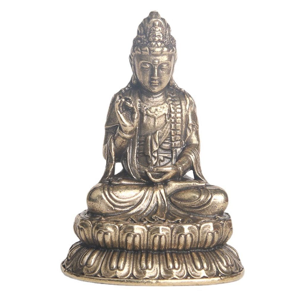 Estátua de latão antigo Avalokiteshvara 5,3 cm Sentado Buddha F