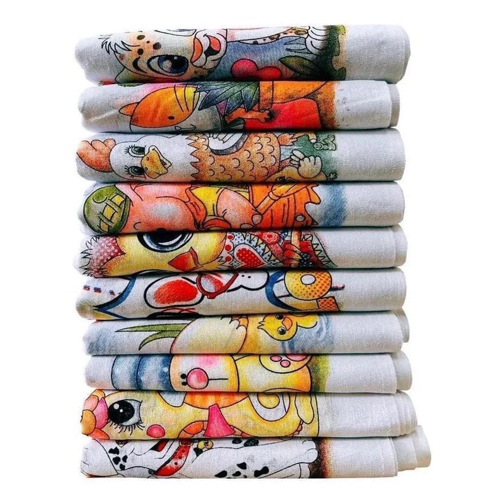 2X Pano De Prato Estampado Bainha Kit Com 10 Peças Pano A Pa