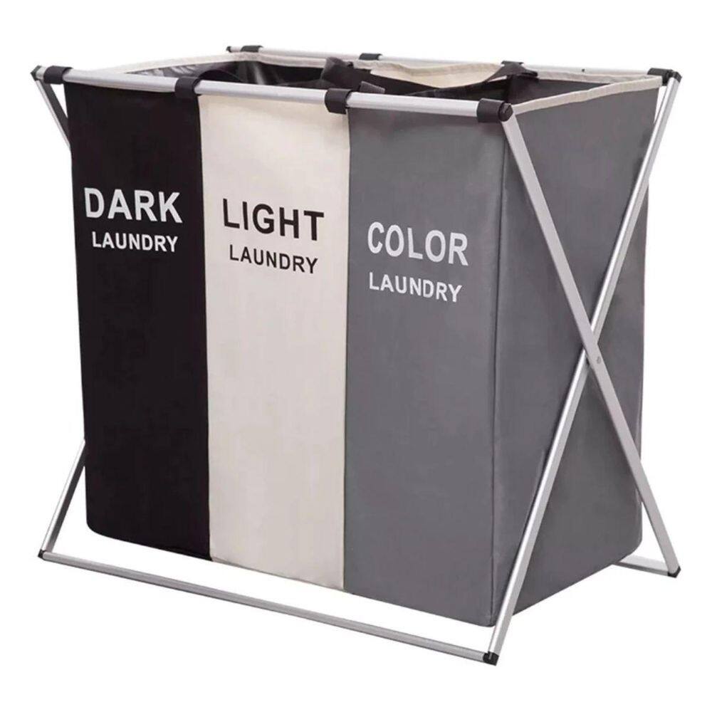 Cesto De Roupa Suja Dobrável Organizador 3 Compartimentos
