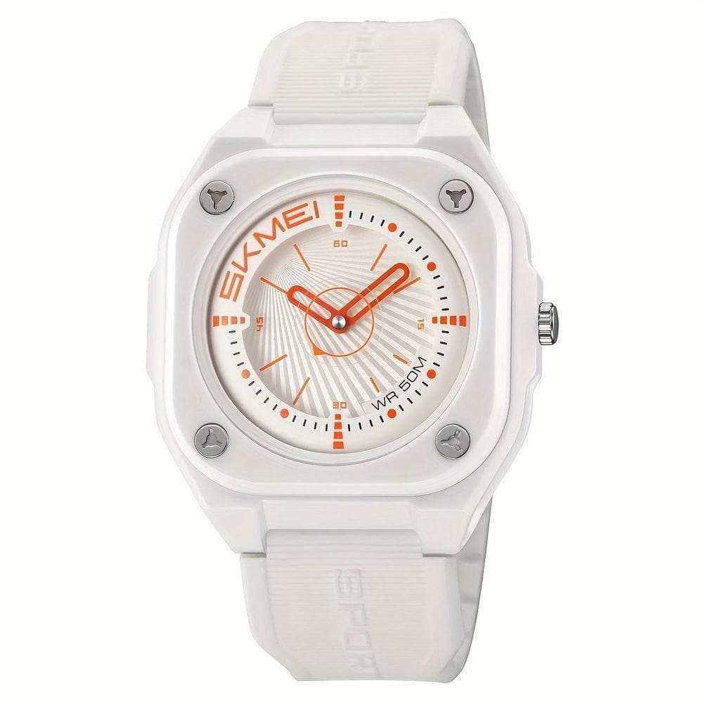 Relógio Masculino Fashion Skmei, Impermeável 50m, Pulseira De Silicone Branco