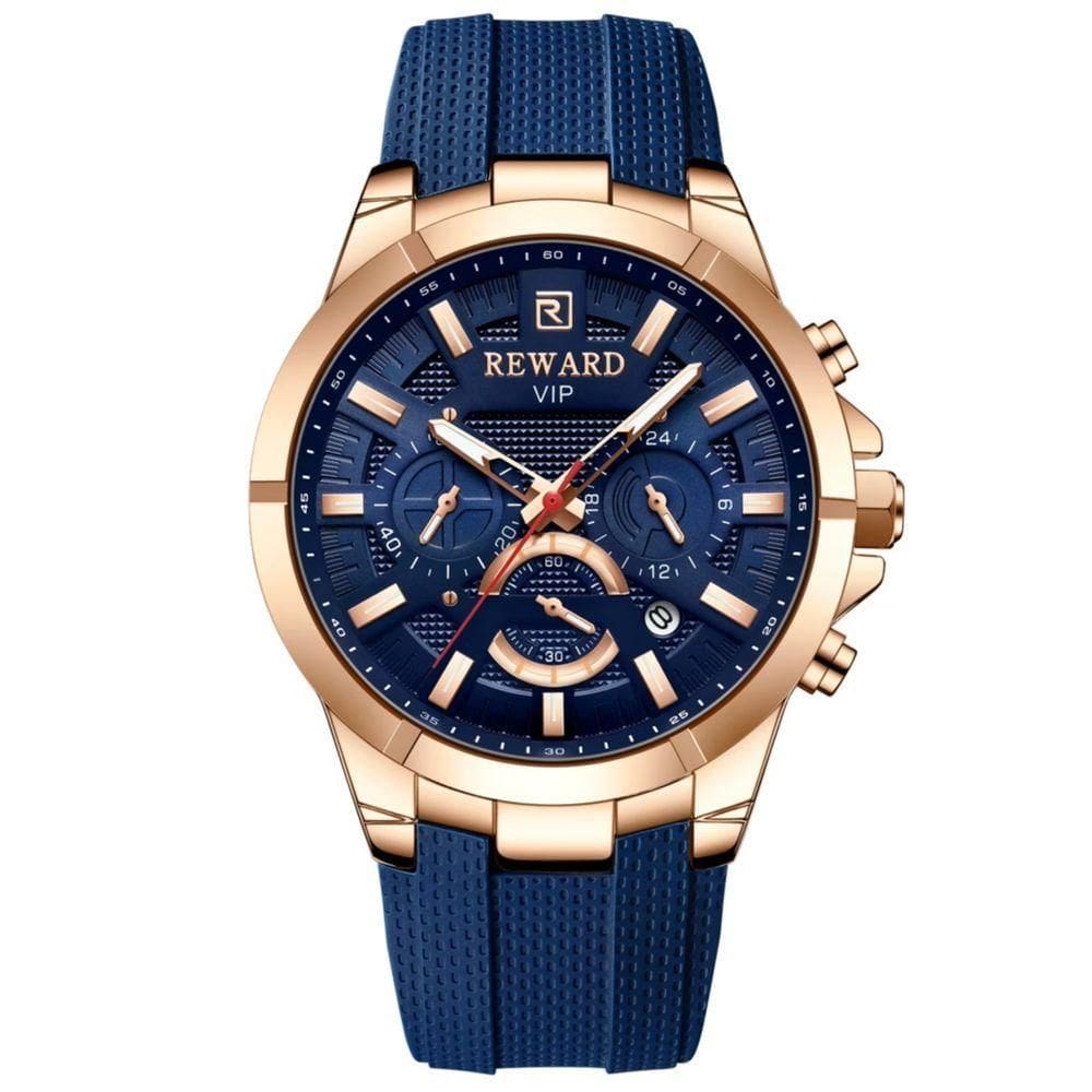 Relógio De Pulso Masculino Analógico Rà Prova D´agua Esportivo Azul Dourado