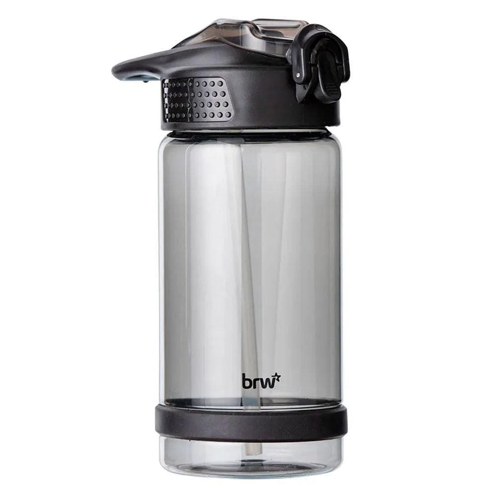 Garrafa Plástico Com Canudo 500Ml Preta Transparente Brw