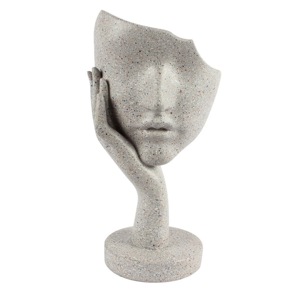 Escultura em resina facial abstrata nórdica de 12 cm com acabamento cinza