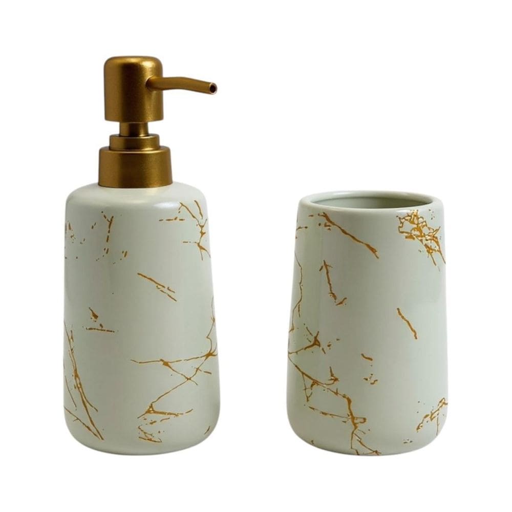 Kit Banheiro Lavabo Porcelana Dispenser 340Ml Pote Kamen