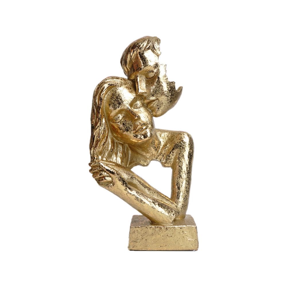 Estatueta de resina de escultura abstrata com rosto silencioso 29,5 cm dourado