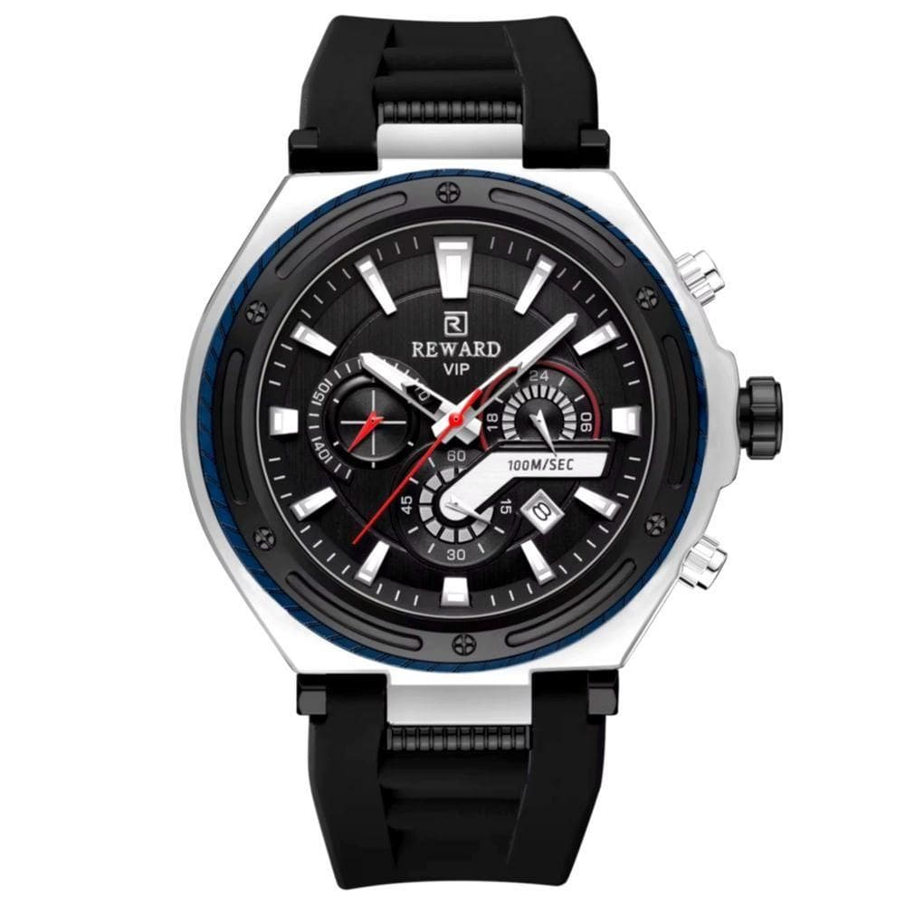 Relógio Masculino Design Robusto Esportivo De Quartzo 3bar à Prova D´agua Preto Prata