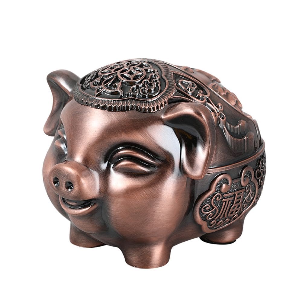 Cinzeiro vintage em forma de porco com tampa de metal 500g 14x9x8,5cm