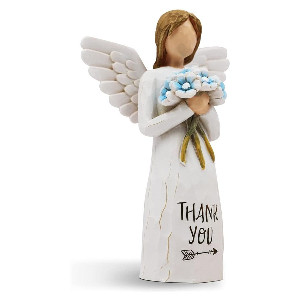 Estatuetas de resina Thank You Angel Statues de 13 cm com flores azuis