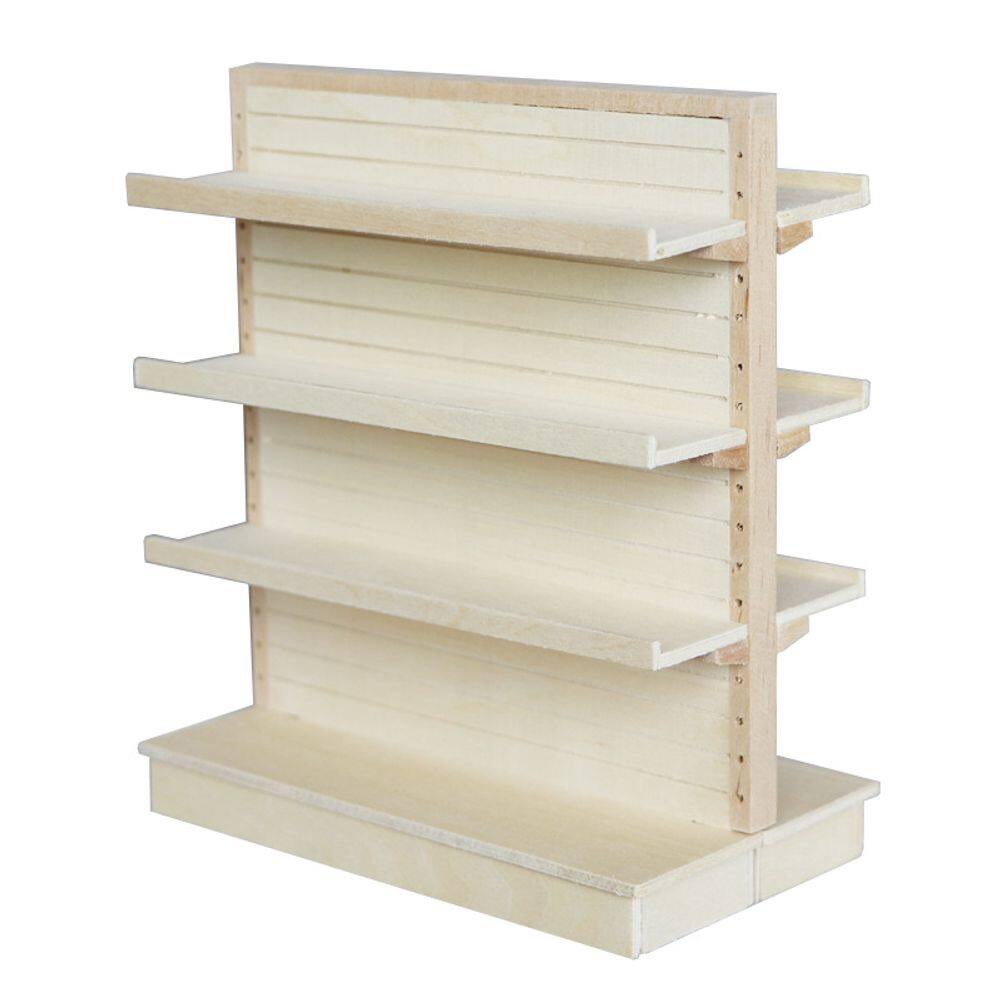 Prateleira de exibição de móveis de casa de bonecas em miniatura em madeira em escala 1:12