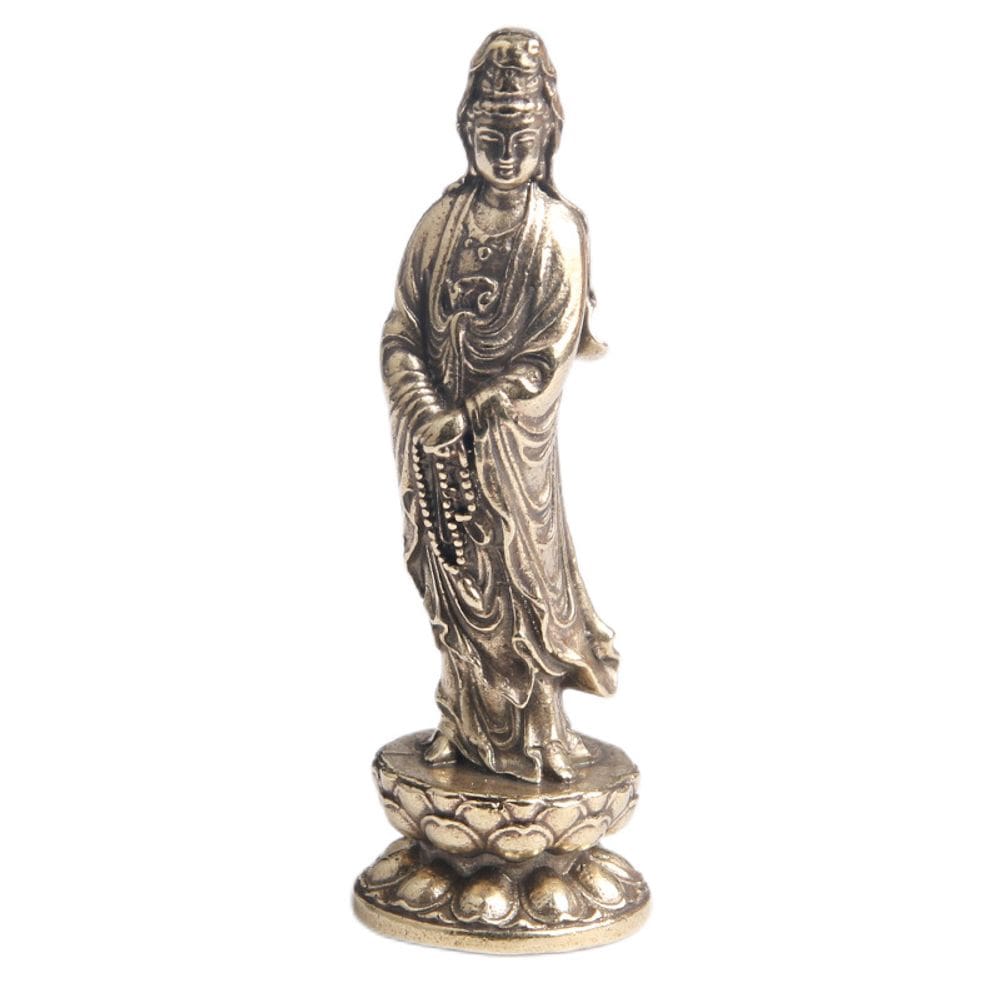 Estátua de latão antigo Guanyin 50 mm Lotus Avalokiteshvara Bu
