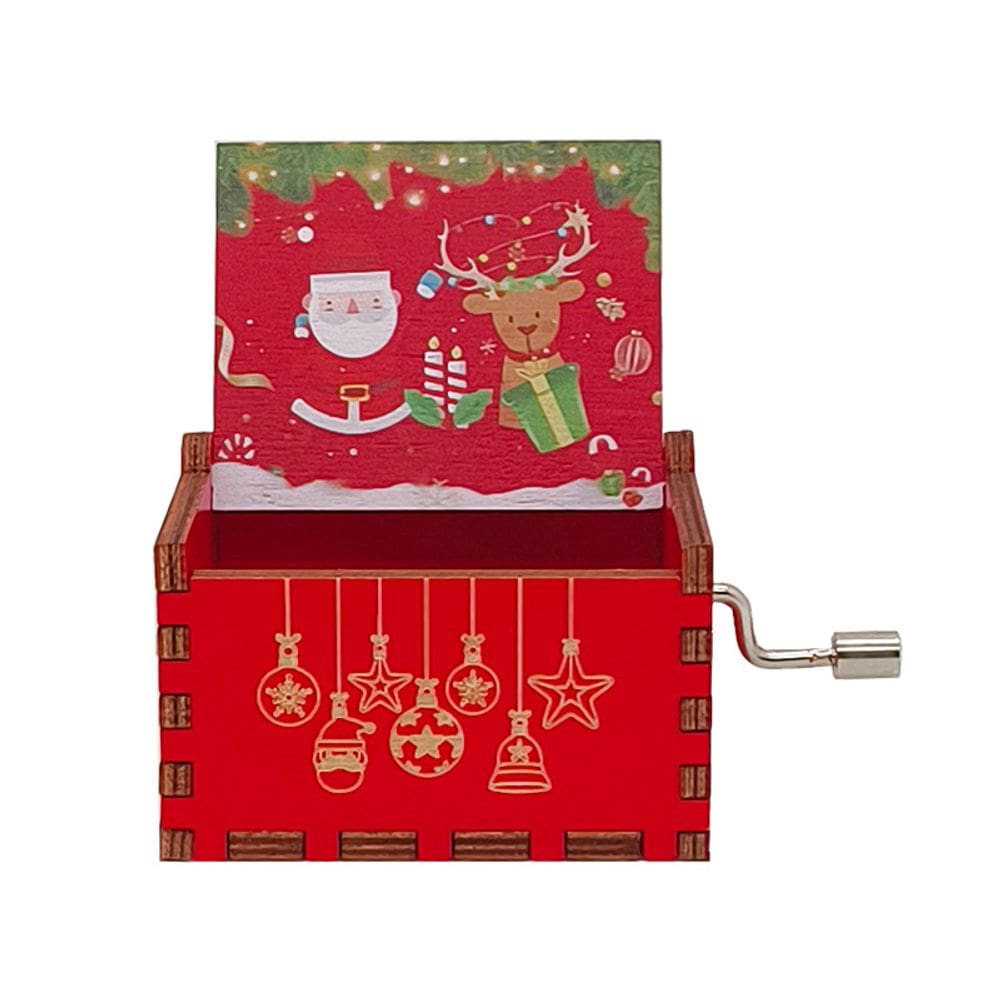 Caixa de música, manivela de madeira para Papai Noel e renas com música