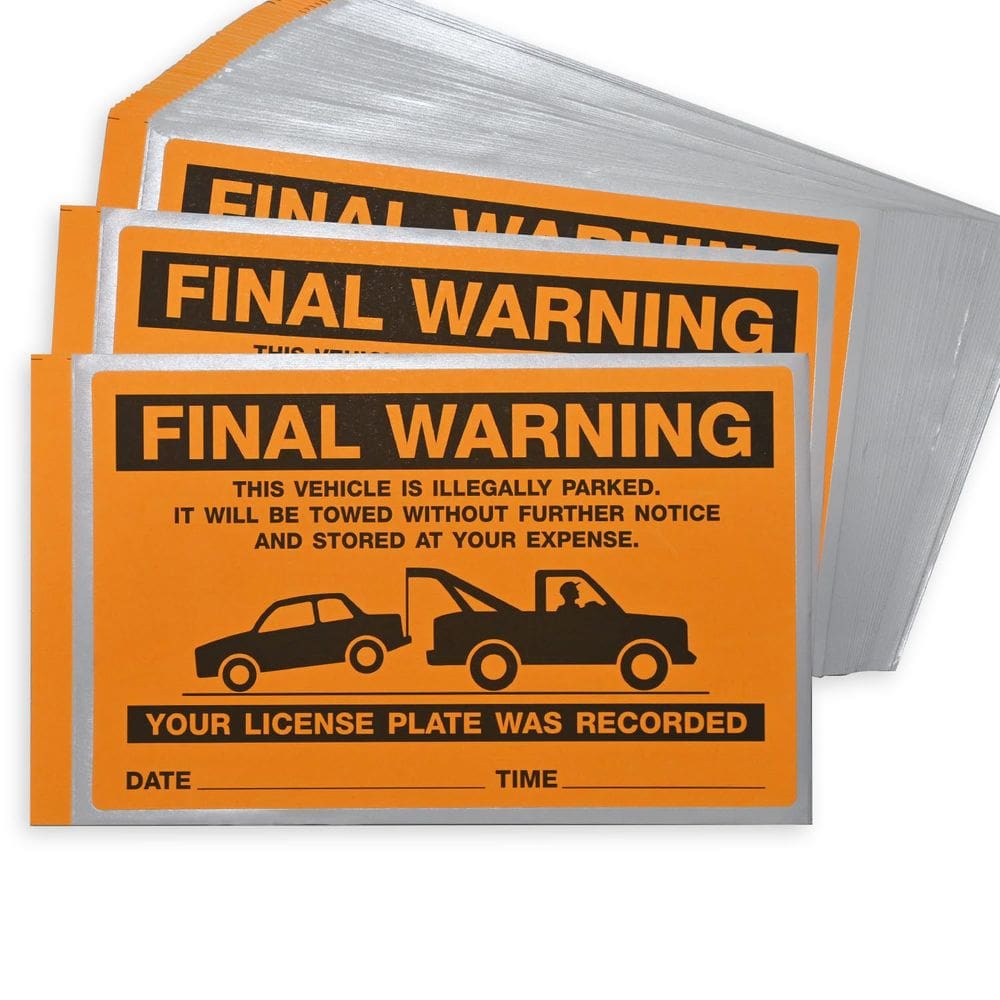 Adesivo de aviso final: veículo estacionado ilegalmente, 50 unidades/lote