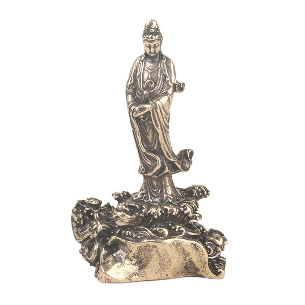 Estatueta de estátua vintage de latão Guanyin 28 cm Kuan Yin