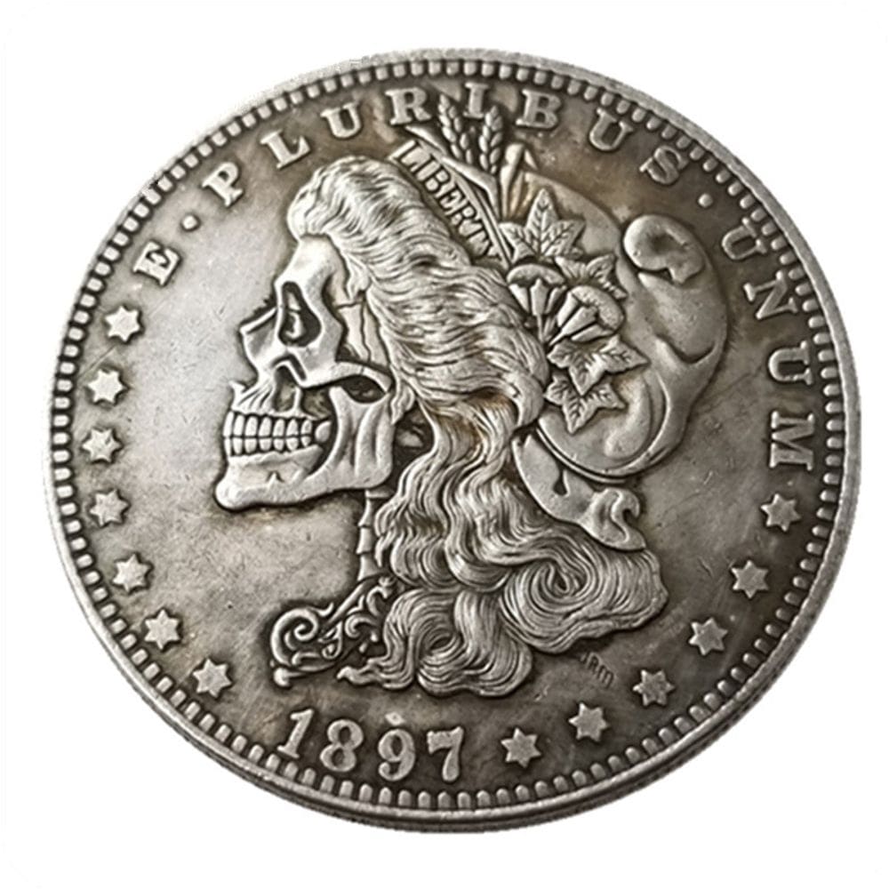 Moeda comemorativa: réplica, design de caveira, estilo antigo de 1897