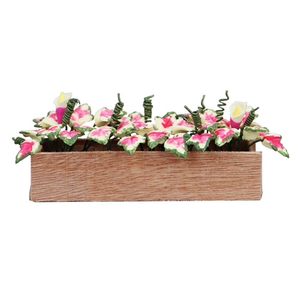 Caixa de flores retangular de casa de bonecas em miniatura em madeira em escala 1:12