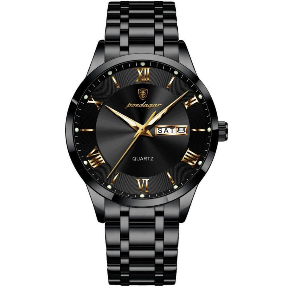 Relógio Masculino Analógico Quartzo á Prova D´agua Em Aço Inoxidável Preto