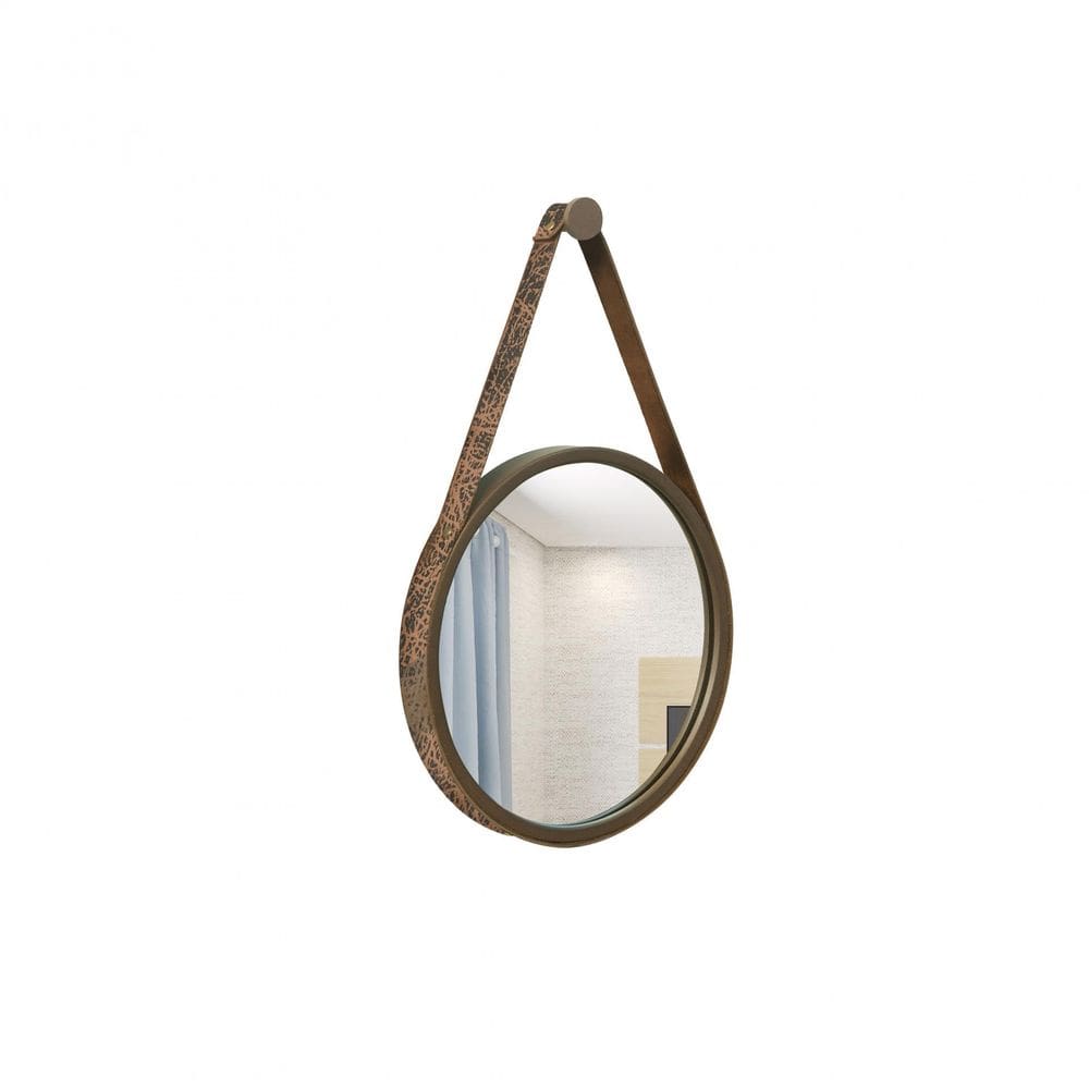 Espelho Decorativo Adnet Marrom Alça sintético Rajado 20Cm