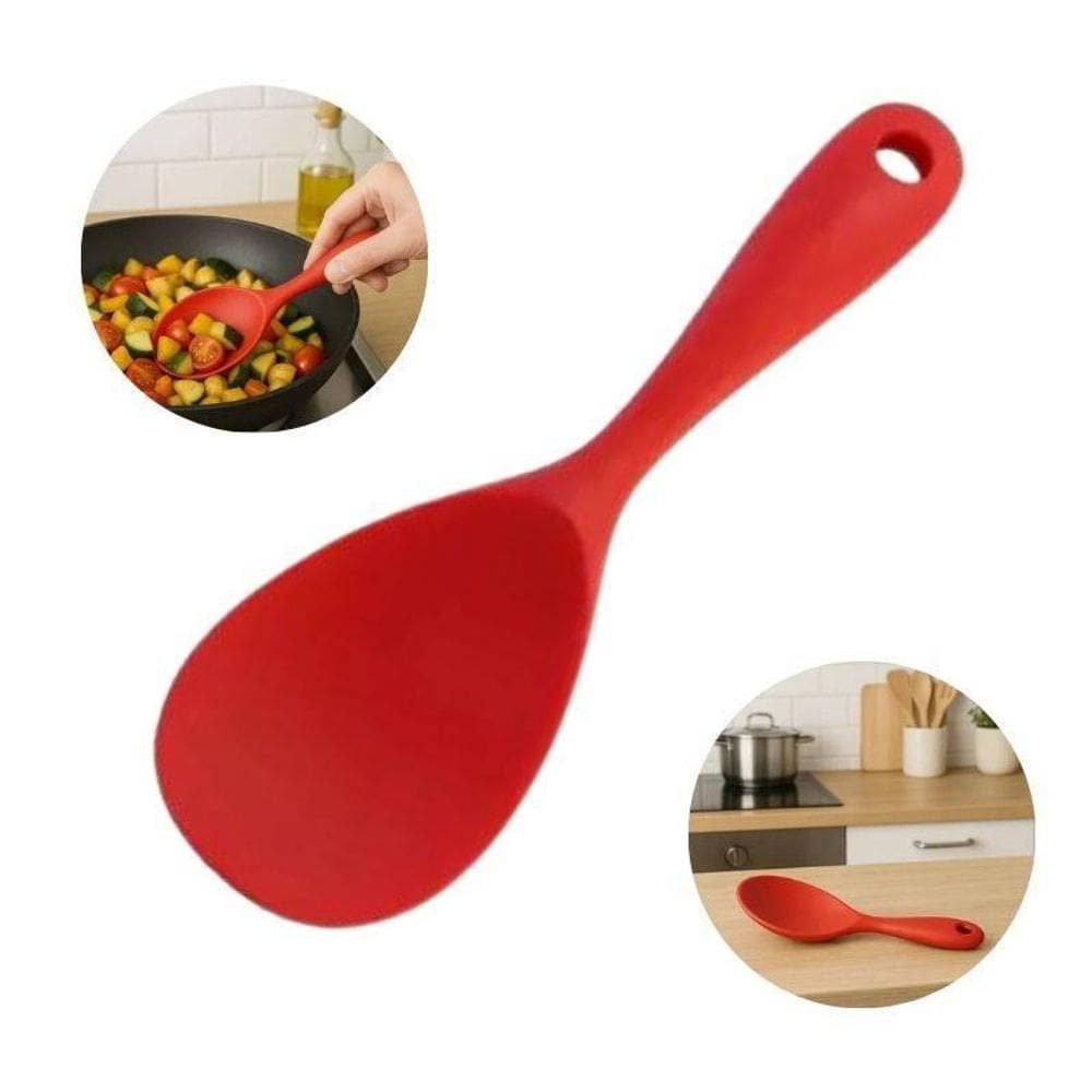 Colher Vermelha Cabo Curto De Silicone Flexível Livre De Bpa