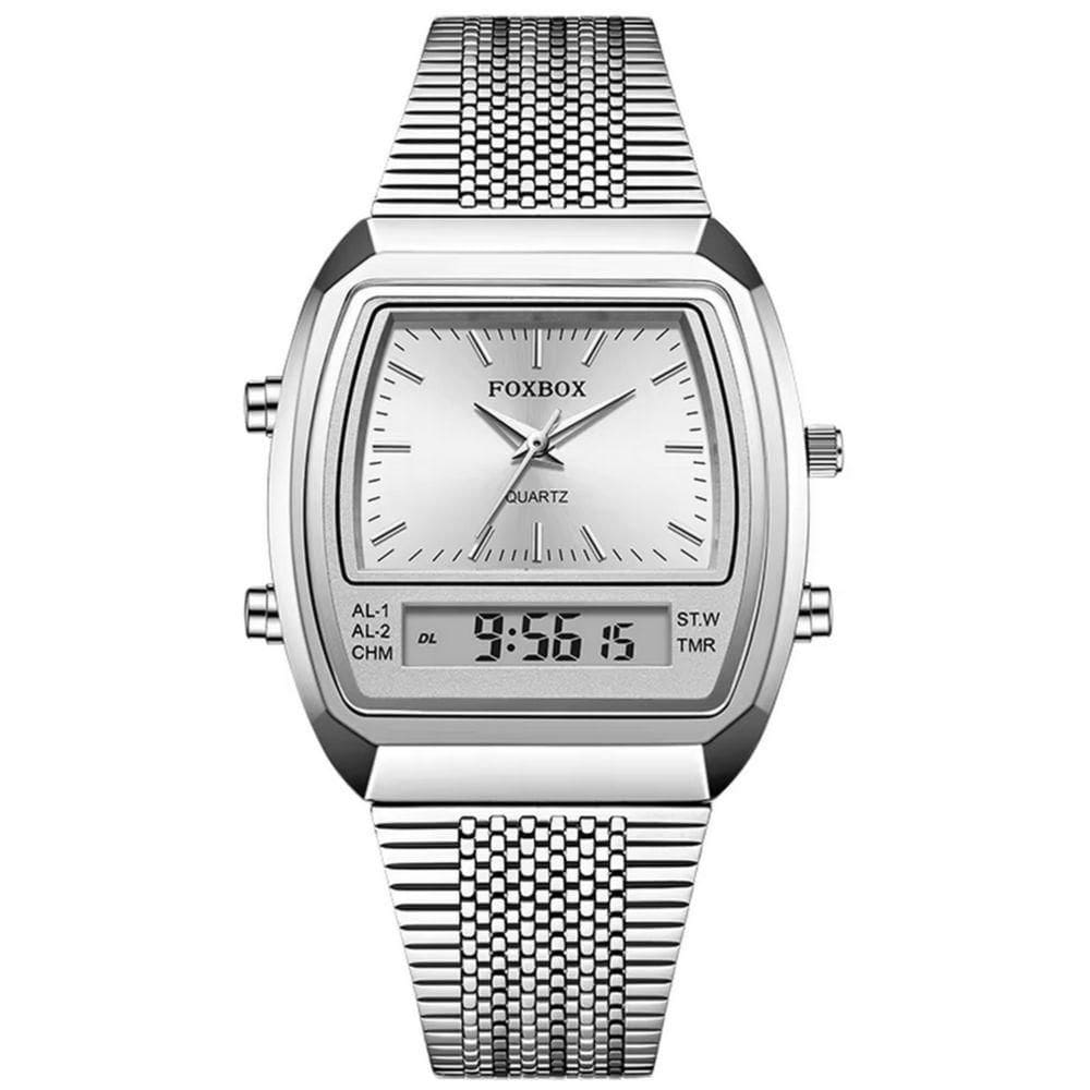 Relógio Esportivo Digital à Prova Dágua Em Aço Inoxidavel Masculino Prata