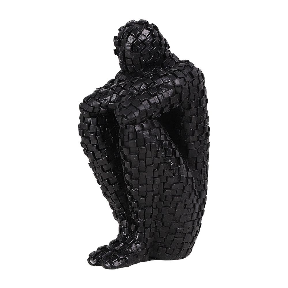 Escultura: figura moderna em mosaico abstrato, resina preta, 20 cm