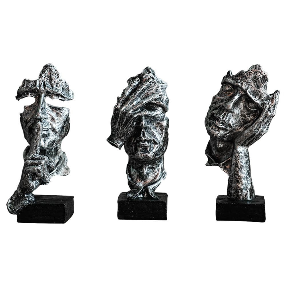 Conjunto de esculturas: rosto abstrato, estátua, resina, nórdica moderna x3