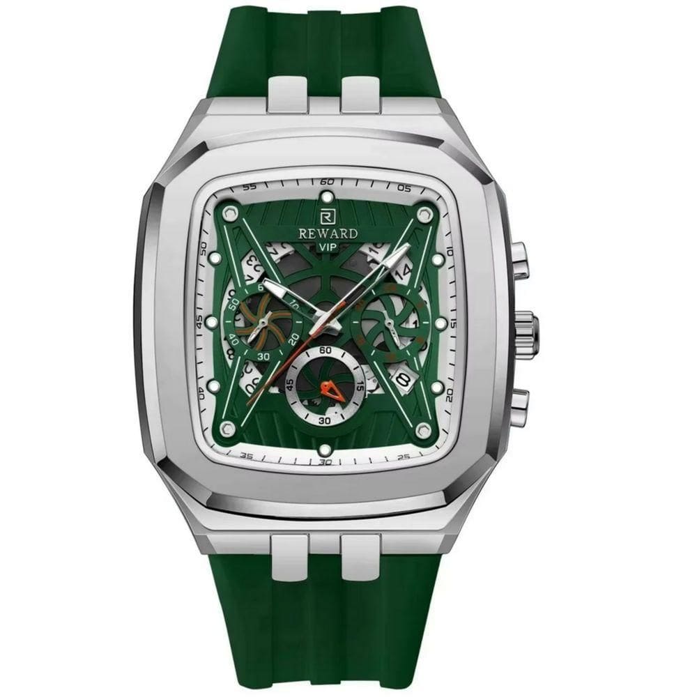 Relógio De Quartzo Masculino Design Retangular à Prova D´gua Casual Verde