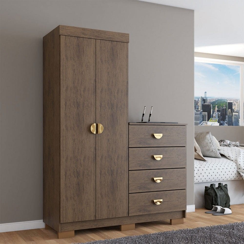 Cômoda Roupeiro Ingleses 2 Portas 4 Gavetas Imbuia - Panorama Móveis