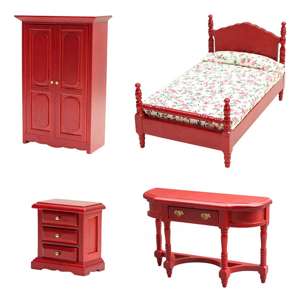 Conjunto de quarto Dollhouse em miniatura de móveis de madeira em escala 1:12