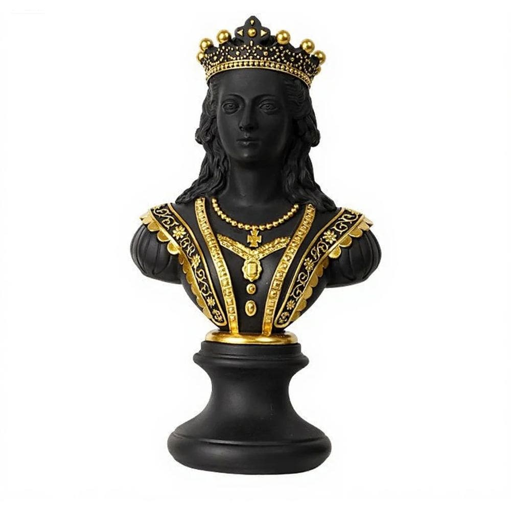 Escultura em resina elegante Black Queen Bust com detalhes dourados
