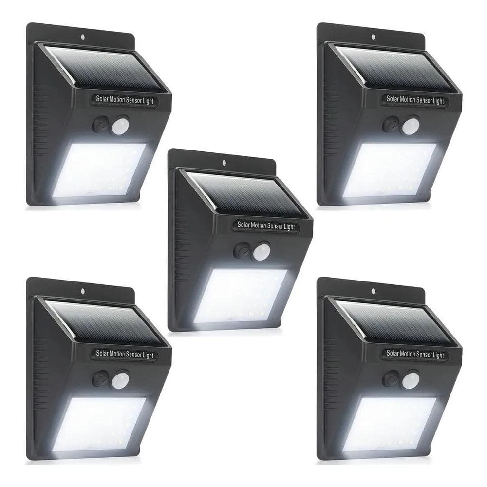 2X Kit 5 Luminaria Solar Luz Led Com Sensor Presença Automát