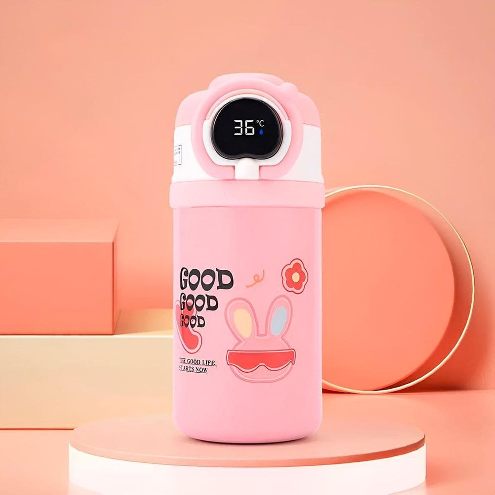 Garrafa Térmica Infantil Rosa 550Ml Tela Digital Com Canudo
