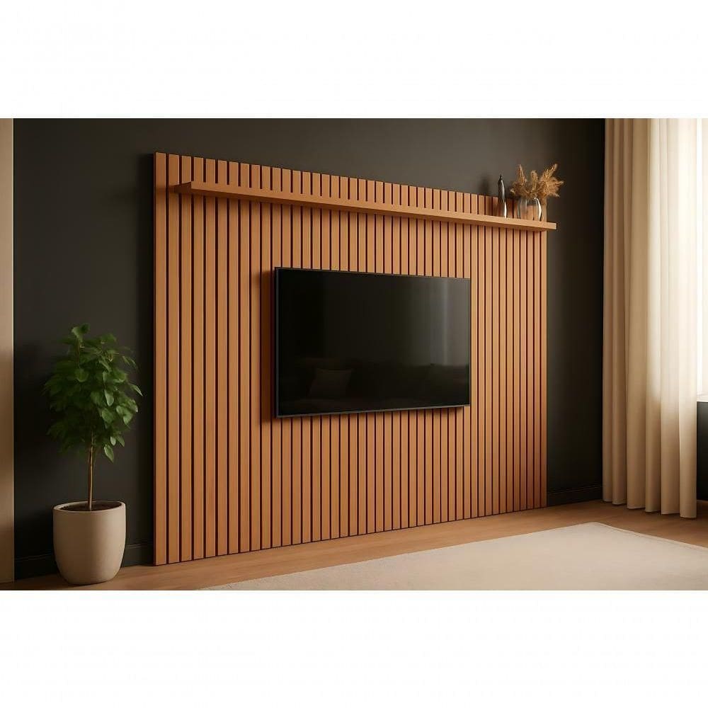 Painel Ripado Para Até 75 Polegadas Prateleira Superior - Nature X