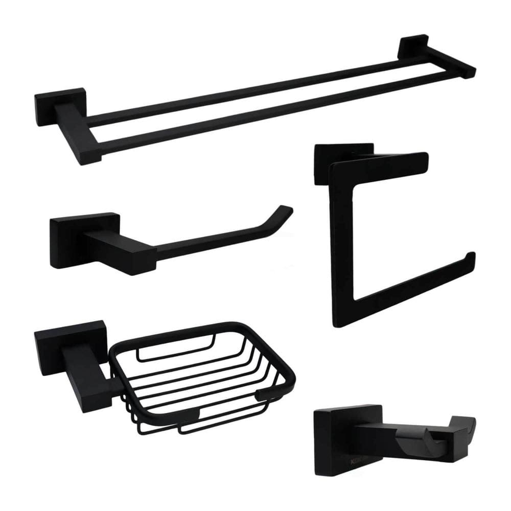 Kit Acessórios Quadrado Luxo Banheiro Inox 5 Peças Preto
