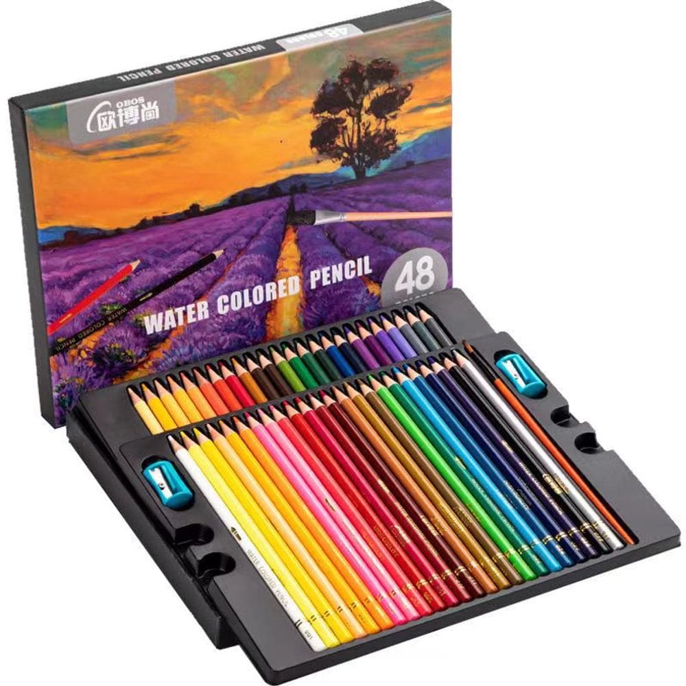 Conjunto de lápis de aquarela 48 cores, 27 unidades, premium, solúvel em água