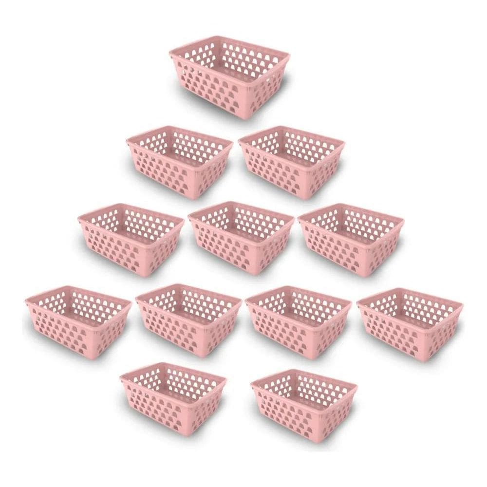 2X Cesto Organizador Multiuso Kit 12 Peças 16X12,5 Rosa Unin