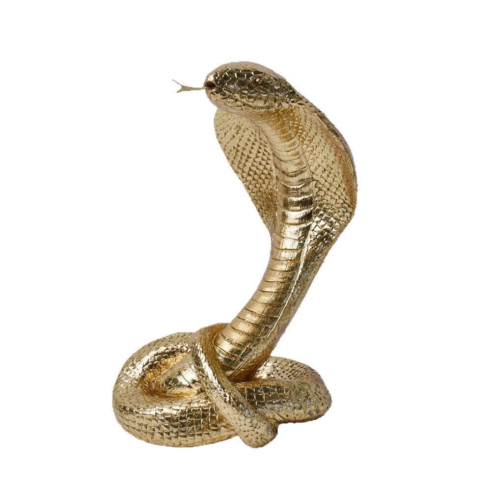 Sculpture Gold Cobra Snake Resin 15x12x20cm 400g para escritório