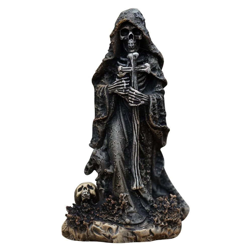 Estatueta Grim Reaper Skeleton 15 cm de resina com cruz de Halloween
