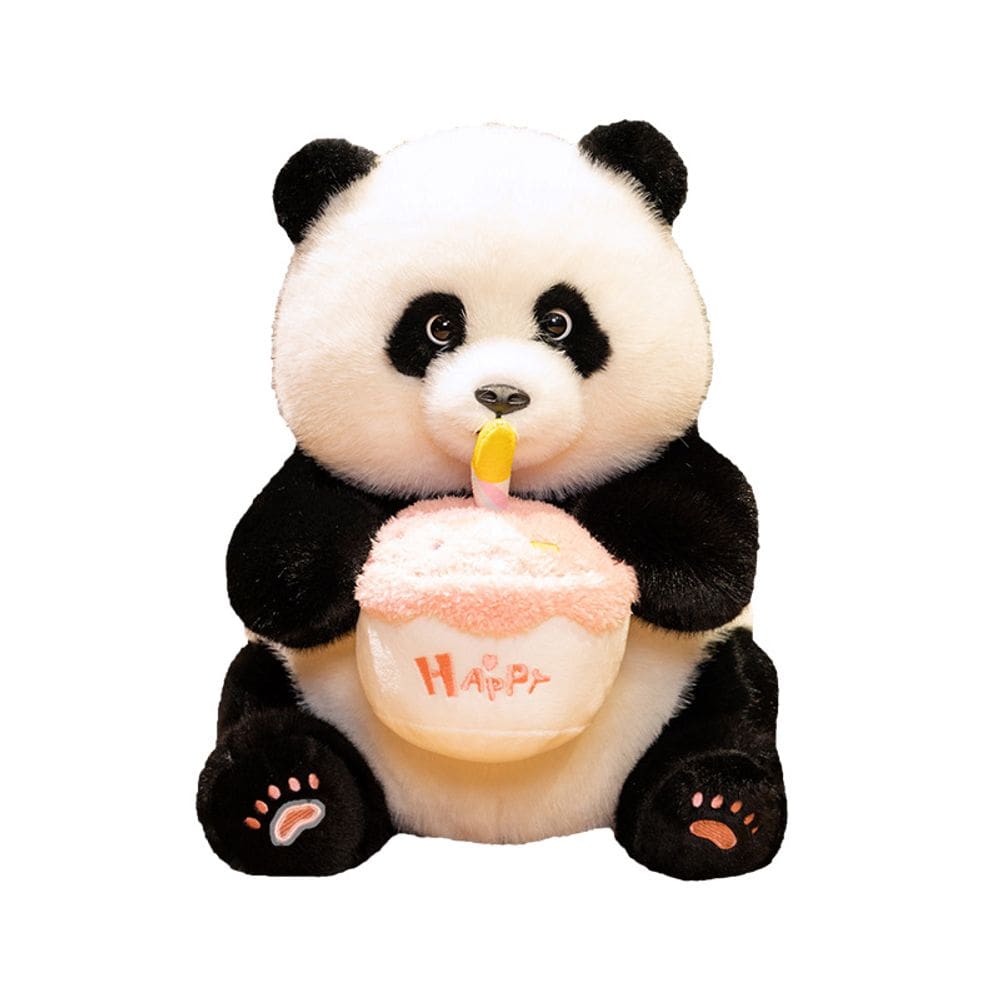 Boneca de pelúcia de desenho animado Panda de 38 cm com bolo