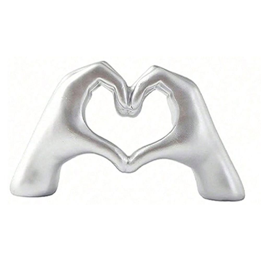 Escultura: resina prateada, coração, mãos, 17,5 x 10 cm, decoração moderna