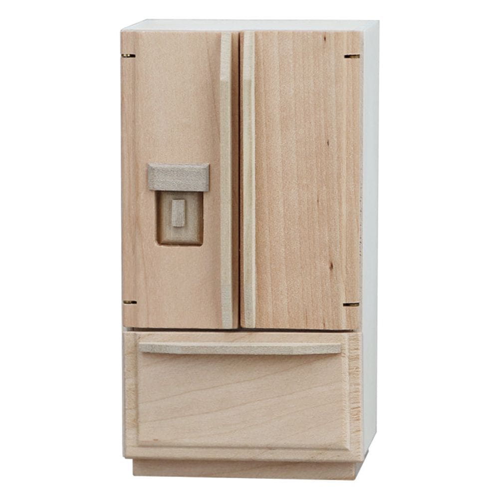 Refrigerador Dollhouse em miniatura de madeira Double-D em escala 1:12