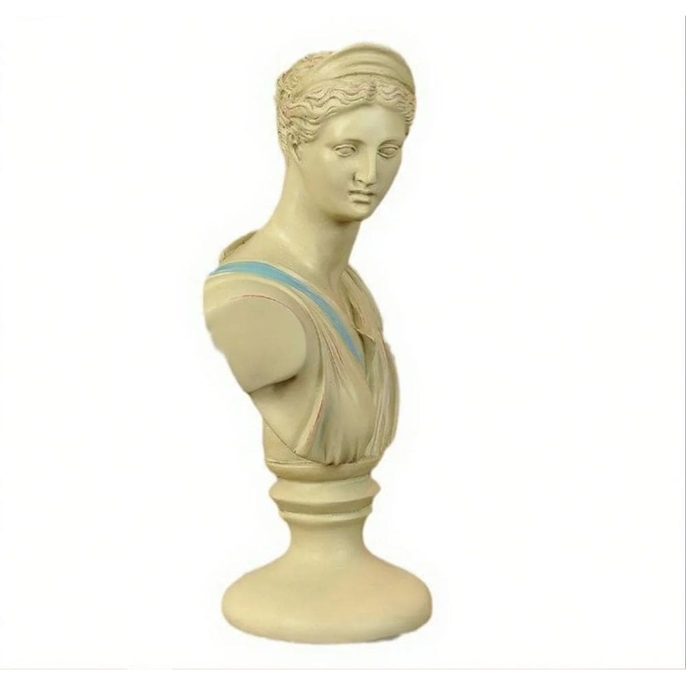 Estátua de busto: escultura em resina de Vênus, 31,5 cm com detalhes em ouro e azul