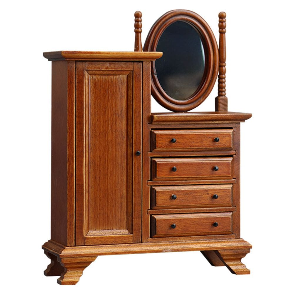 Armário de toucador vintage Dollhouse em miniatura em escala 1:12