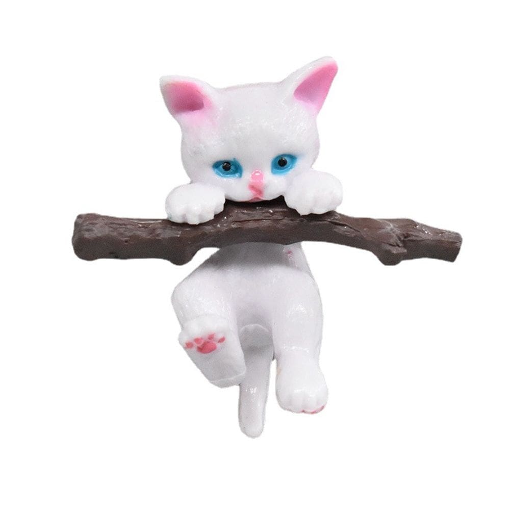 Ímã de geladeira Lindo gato branco pendurado no galho 4x4,1 cm