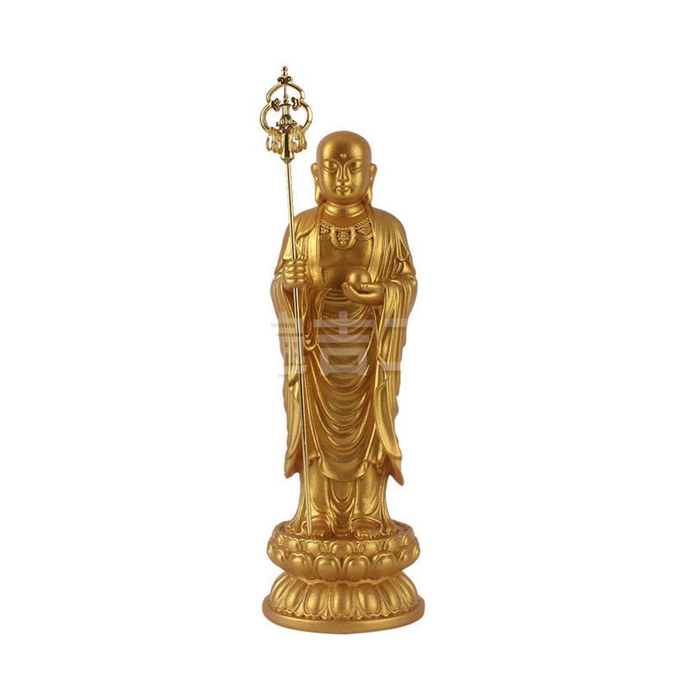 Escultura dourada K?itigarbha Bodhisattva em resina permanente de 18 cm