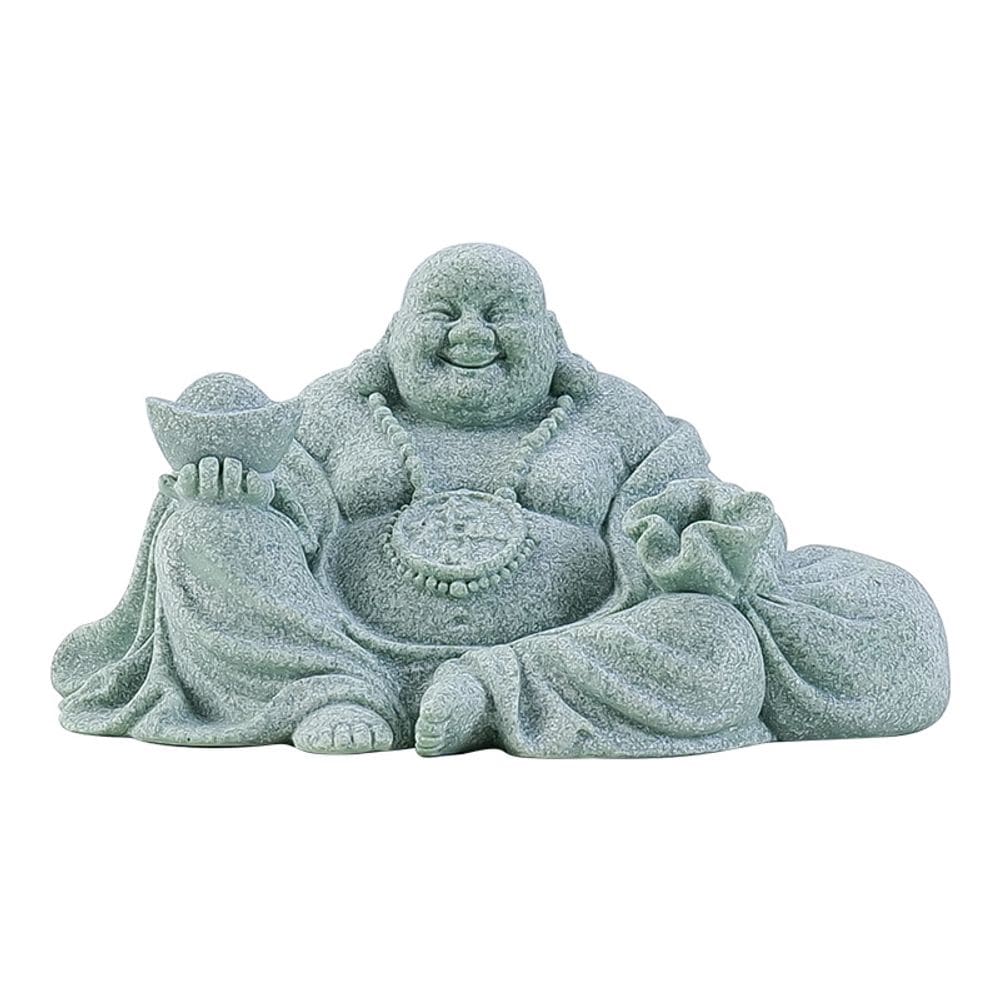 Escultura em arenito verde Figura do Buda Maitreya 12,5 cm