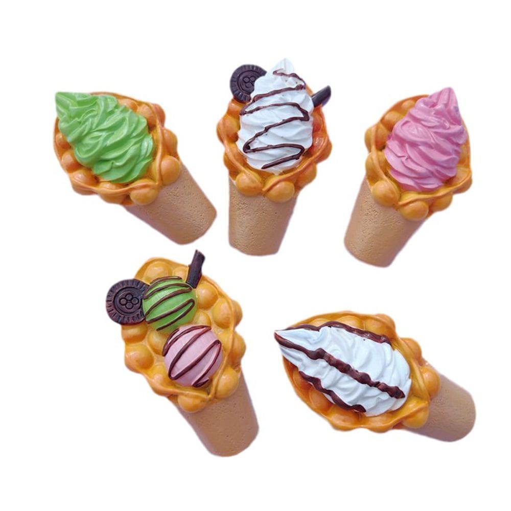 Conjunto de ímãs de geladeira, 5 casquinhas de sorvete de waffle de ovo em resina 3D