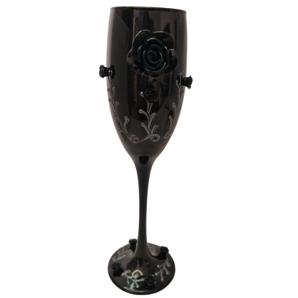 Taça Vidro Preta Pomba Gira Rosas 196 Ml