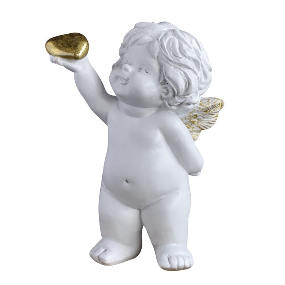 Estatueta de resina com estátuas de anjo Cupido de 13 cm com asas douradas