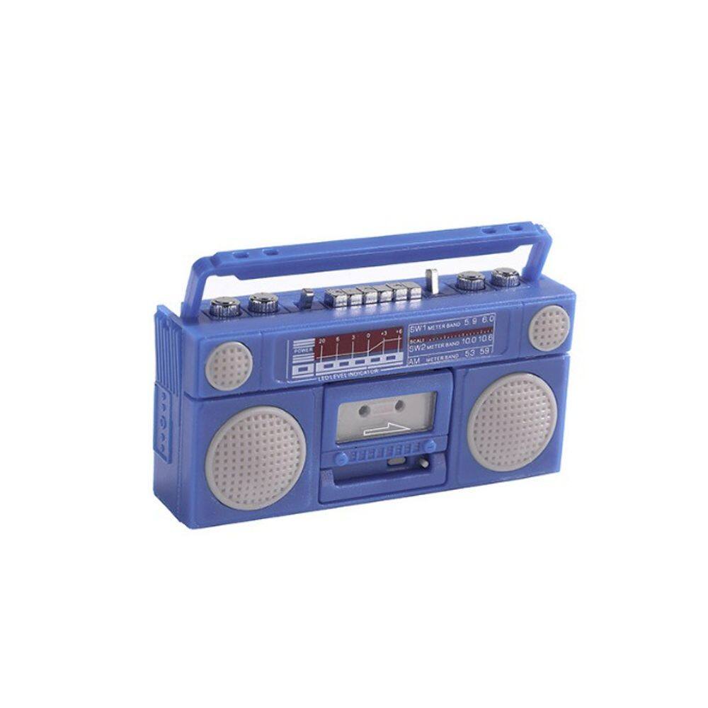 Móveis de casa de bonecas em miniatura, modelo de rádio azul retrô